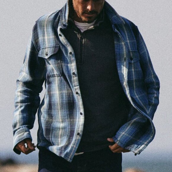 Outerknown Blanket Plaid Shirt Mens Medium Blue Flannel Long Sleeve Button Down - Picture 4 of 6